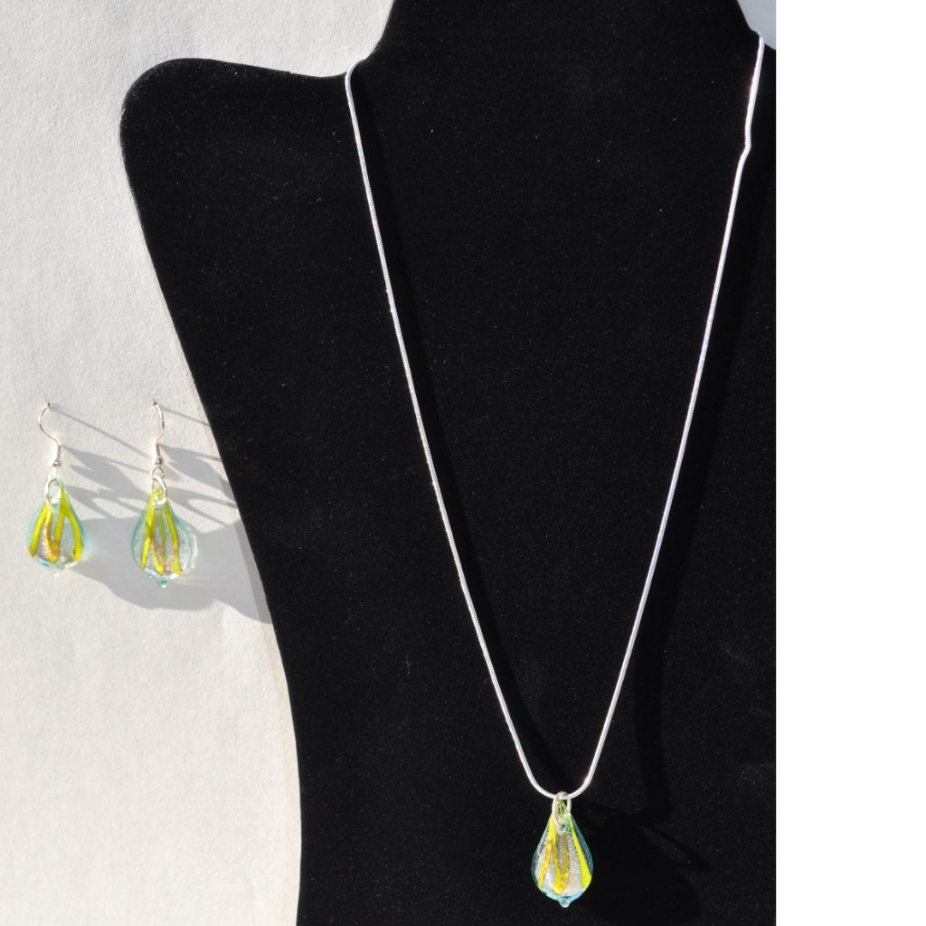 Demi-Parure Murano Or Lampwork Set Earrings Pendant Silver Necklace 4004 46$